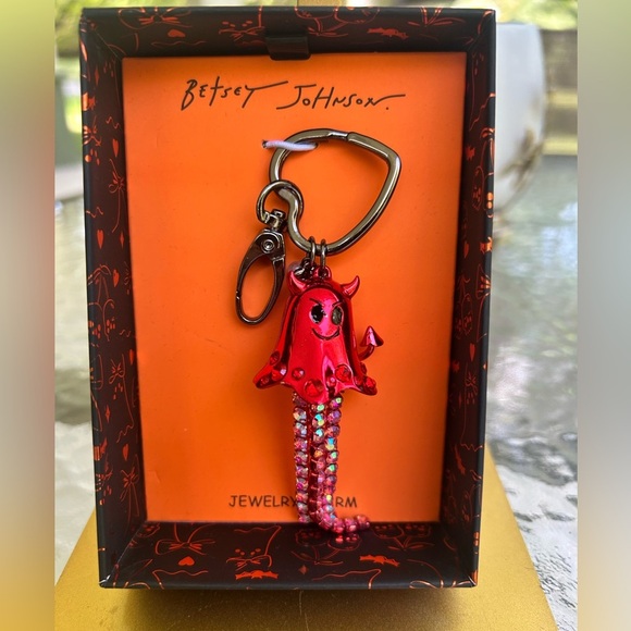 NWT-Betsey Johnson Red Devil Keychain/charm with Pink Rhinestones legs - Picture 2 of 3